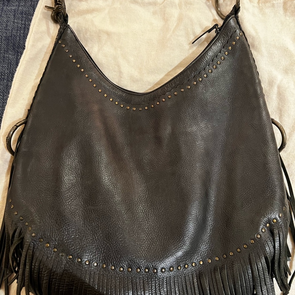 Black Leather Fringe Hobo Bag - Picture 11 of 16